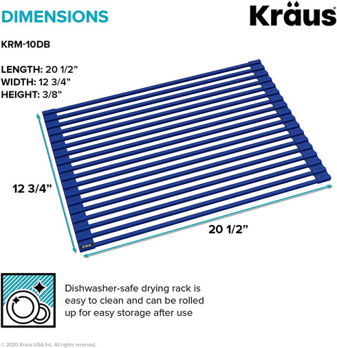 Kraus KRM-10DB Kore Multipurpose Over-Sink Roll-Up Dish Drying Rack, 21 Inch-Regular, Blue
