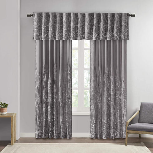 Madison Park Andorra Embroidered Back Tab Fabric Single Window Living Room, Transitional Rod Pocket Light Curtain for Bedroom, 1-Panel Pack, 50 x 95, Grey