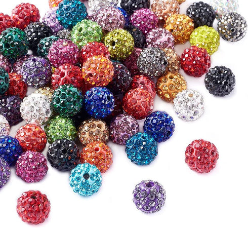 Beadthoven 100pcs 10mm Mixed Color Glass Rhinestone Clay Pave Round Beads, Disco Rhinestone Crystal Shamballa Beads for Jewelry Making (0Round-100pcs#Multi Color)