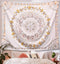 Lifeel White Bohemian Tapestry Wall Hanging, Mandala Floral Medallion Hippie Tapestry with Light Brown Aesthetic Wreath Design, Cream Wall Decor Blanket for Bedroom Home Dorm, Large 68×80 inches