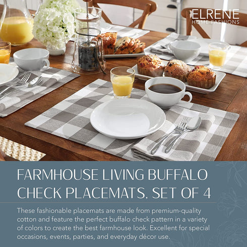 Elrene Home Fashions Farmhouse Living Buffalo Check Placemat Set of 4, 13" x 19", Gray/White 4