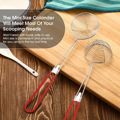 Hot Pot Strainer Scoops, Stainless Steel Hot Pot Strainer Spoons 2.5 inch Mini Mesh Skimmer Spoon Asian Strainer Ladle with Handle for Home (Red,6 Pieces)