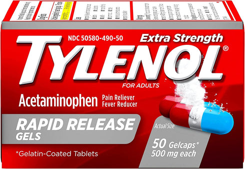 Tylenol Extra Strength Acetaminophen Rapid Release Gels for Pain & Fever Relief, 50 ct