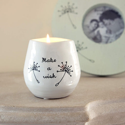 Pavilion Gift Company Plain Dandelion Make a Wish White Ceramic Soy Serenity Scented Candle