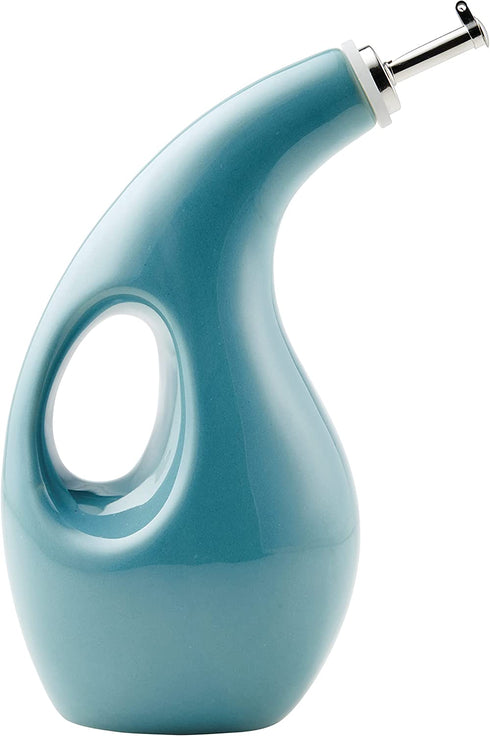 Rachael Ray 48467 Ceramic EVOO Oil and Vinegar Dispensing Bottle with Spout, 24 Ounce - Agave Blue