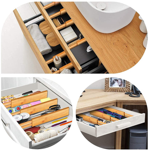 Bamboo Drawer Dividers Organizers Adjustable Expandable Wooden Separators Organization for Kitchen Bedroom Bathroom Dresser 4 Pack (12.5-15.8 inch) by Pipishell