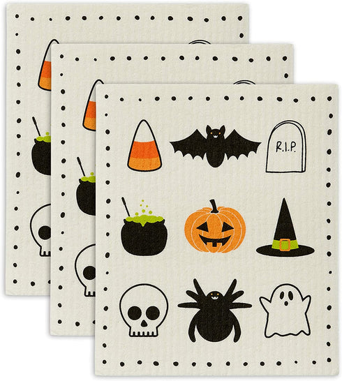 DII Swedish Dishcloth Set Cleaning Collection, 7.75 x 6.75, Spooky, 3 Piece