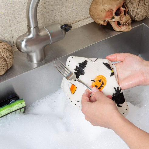 DII Swedish Dishcloth Set Cleaning Collection, 7.75 x 6.75, Spooky, 3 Piece