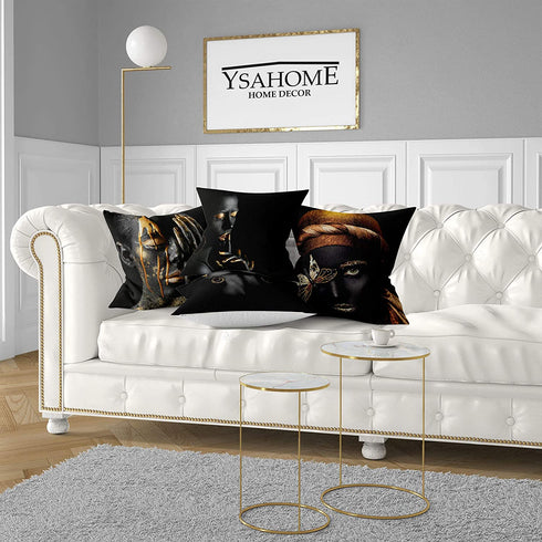 Ysahome Modern Art Theme Throw Pillow Cover - Photograph Pattern Square Cushion Cover - Woman Throw Pillow Case - African American Girl Decorative Accent Pillow, 18x18 Inches, Black (Set of 4)