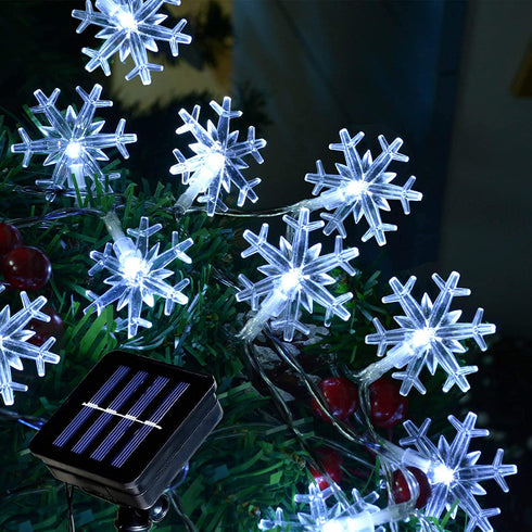 Homeleo Solar Powered Snowflake Lights, Outdoor Christmas Snowflake Decorations, Waterproof String Lights for Trees Ornaments Garden Patio Yard Pathway Decoration(Cold White,30 ft,50 LEDs)