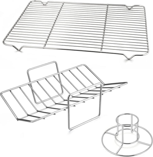 Baking Cooking Rack Set of 3, P&P CHEF Stainless Steel Roasting Cooling Rack & V-shape Grilling Rack & Chicken Holder Rack, Oven & Dishwasher Safe, Healthy & Non-toxic, Easy Cleaning & Durable