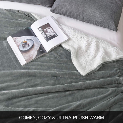 BEDELITE Sherpa Fleece Blanket Grey Throw Blanket for Couch & Bed- 480GSM Thick Warm Winter Blankets, Super Soft & Cozy Fuzzy Blanket (50" X 60")