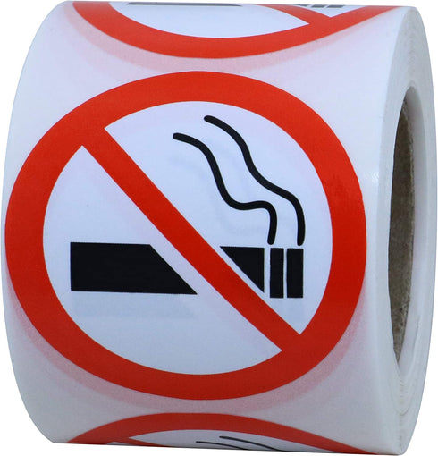 Hybsk No Smoking Logo Warning Stickers 2" Round 300 Total Per Roll (2 inch)