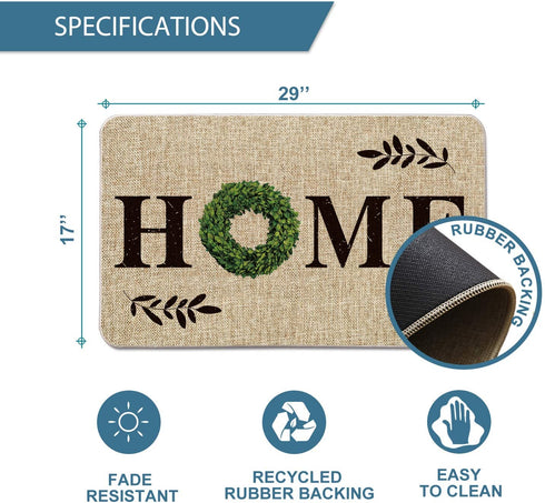Artoid Mode Home Quote Boxwood Wreath Welcome Decorative Doormat, Daily Holiday Farmhouse Low-Profile Floor Mat Switch Mat for Indoor Outdoor 17 x 29 Inch