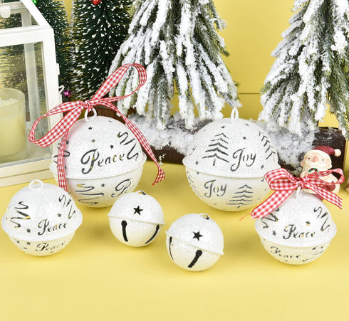 DearHouse 10 Pcs Big Christmas Jingle Bells, 2Inch-3.6Inch White Glitter Christmas Metal Sleigh Bells Rustic Craft Bells for Christmas Tree Wreath Garland Ornaments Holiday DIY Decorations