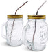 Home Suave Mason Jar Mugs with Handle, Regular Mouth, Colorful Lids with 2 Reusable Stainless Steel Straw, Set of 2 (Gold), Kitchen Glass 16 oz Jars,Refreshing Ice Cold Drink & Dishwasher Safe