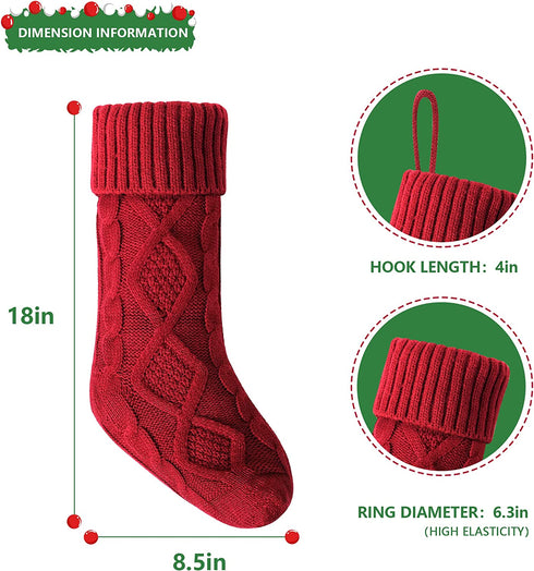 VIBILIA Christmas Stockings, 4 Pack Large Size Christmas Stocking 18 Inches Cable Knitted Stocking Gifts & Decorations for Family Holiday Xmas Party Decor, Ivory White and Burgundy