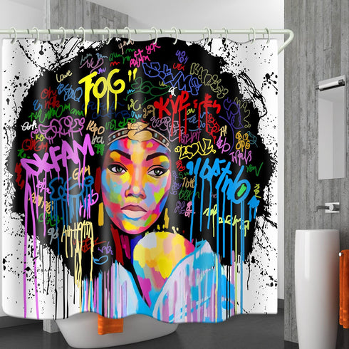 LYFANS, Waterproof Hooks & Liners for Bathroom Accessories ,Polyester Fabric Shower Curtain for Bathtub,Wide Bright African American Black Girl 3D Printed Toilet Room Hangings with Hooks, 60€³ x 72€³