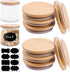 Jar Lids for Oui Yogurt Jars- 8 Pack Set Natural Bamboo Wood Oui Lids with Labels & Silicone Sealing Rings, Eco-friendly Yogurt Bottle Recycle Replacement Cap Glass Jar Canning Lids
