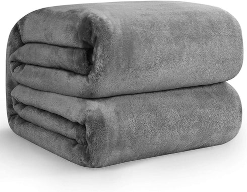 Hansleep Flannel Fleece Throw Blanket Twin Size, Super Soft Fluffy Bed Plush Blanket Throw, Luxury Fuzzy Cozy Couch Blanket for All Seasons (Grey, Twin 60x80)
