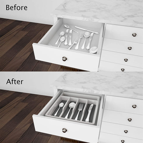 Lavish Home Silverware Organizer 5 Compartment Plastic Flatware, Cutlery and Utensil Drawer Storage for Home or RV with Non-Slip Rubber Liner