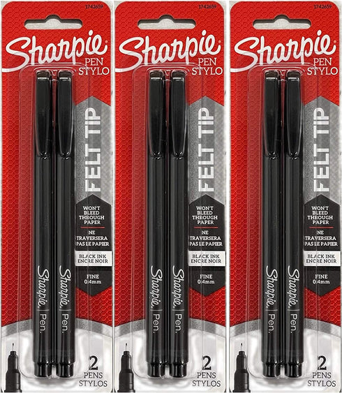 Sharpie 1742659 Fine Point Pens, Blister of 2 Pens, 3 Blisters, Total 6 Pens, Black Quick-drying Ink