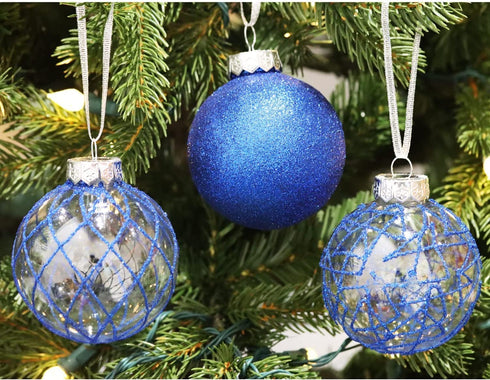 Sleetly Blue Ornaments for Christmas Tree Shatterproof Ball Decorations, 3.15", Set of 12