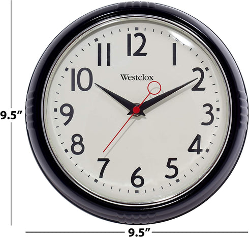 Westclox Black 32042BK 1950's Retro Case Convex Glass Clock, 9.5-Inch
