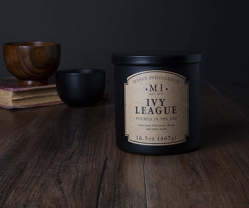 Manly Indulgence Ivy League Jar Candle 16.5 oz - - White Musk, Citrus, Thyme & Lavender - Earthy Amber - Up to 60 Hour Burn - Soy Blend Wax, USA Poured