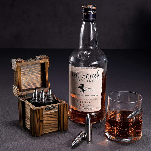 Unique Gift for Men Dad Husband Boyfriend, HBlife Whiskey Stones Set of 6 with Wooden Gift Box, Stainless Steel Ice Cubes, Ideal Gifts for Whiskey Lovers