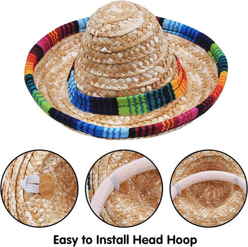 6 PCS Cinco De Mayo Fiesta Fabric and Straw Sombrero Headbands Party Costume for Fun Fiesta Hat Party Supplies, Luau Event Photo Props, Mexican Theme Decorations, Dia De Muertos and Party Favors