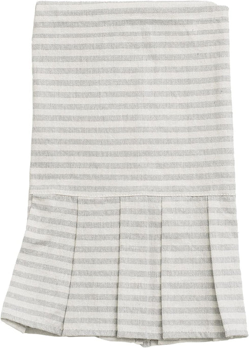Sweet Water Decor Striped Tea Towel with Ruffle | Large Size 28 x 18 inches | Cream with Grey Decorative Stripes | Bathroom, Kitchen, Dish, or Baby Towel (Grey)