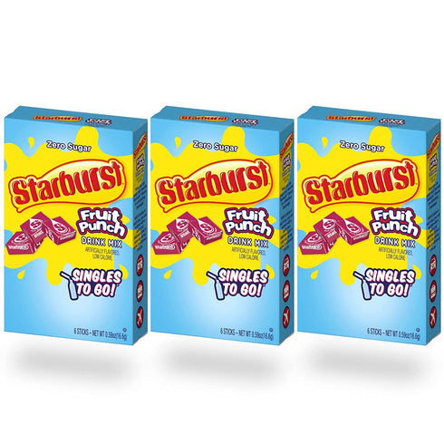 Starburst Singles To Go Zero Sugar Drink Mix, Fruit Punch,6 Count (Pack of 3)