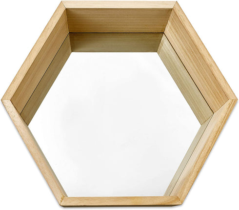 PARNOO Wall Mirror Set of 3 Hexagonal Wood Frame Mirrors | Wall Mounted Mirrors | Geometric Mirror Set for Wall Décor