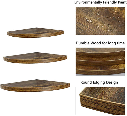 WIFTREY Wall Mount Floating Corner Shelves Set of 3, Hanging Rustic Wall Storage Shelf Decor for Bedroom, Living Room, Bathroom, Kitchen