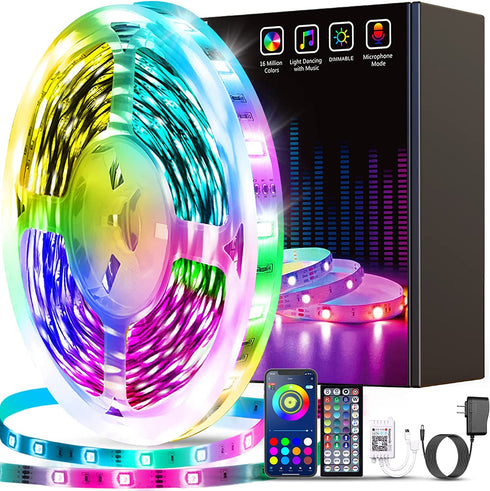 Led Lights for Bedroom, Music Sync LED Rope Lights APP Control with Remote, RGB Led Strip Lights for Room Kitchen Party Home Decoration (65.6ft)