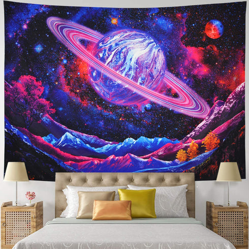 Galaxy Tapestry Trippy Planet Tapestry Psychedelic Mountain Wall Tapestry Space Tapestry Starry Sky Tapestry Forest Tree Tapestry Wall Hanging for Home Decor(78.7"x59.1")