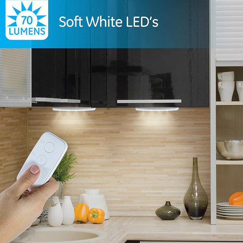 GE Wireless Under Cabinet Light, 3 Pack, White, Remote Controlled, Battery Operated, 10 Inch, 70 Lumens, Manual, ON/OFF, Perfect for Under Cabinets, Pantry, Closet and More, 38558