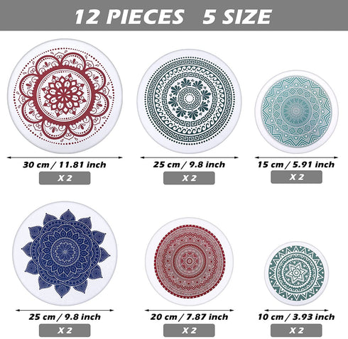 12 Pieces Reusable Bowl Covers Elastic Food Covers Fabric Bowl Covers with 5 Sizes Rustic Cloth Stretchy Dish Covers Washable Food Cover for Bread Proofing Kitchen Container (Mandala Style)