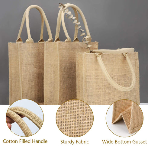 Segarty Tote Bags, 3 Pack Small Burlap Jute Reusable Canvas Gift Favors Bag with Handles Blank Totes Bulk for Bridesmaid Wedding, Women Market Grocery Shopping, Bachelorette Party, Beach Trip, DIY