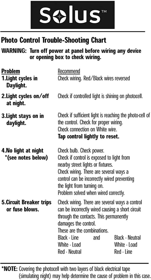 Solus SPC-688 120V Automatic Dusk to Dawn Photocell Photo Control Light Sensor Switch for Hardwire Outdoor Lamp Posts, Works with Most Fixtures and Bulbs, Black