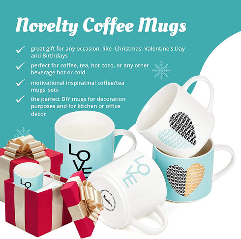 Set Of 4 Stacking Mugs Inspirational Coffee/Tea Novelty Mug set, Funny Mug Gift Set - Him And Her Gifts - Christmas Gift - Holiday, Birthday, Valentine Day Gifts. 14 Oz. Blue