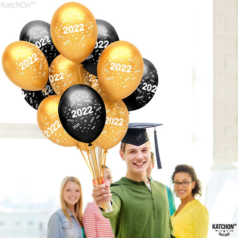 50 Pieces, Graduation Balloons Latex - Black and Gold 2022 Balloons | Black and Gold Graduation Decorations 2021 | Graduation Party Decorations | Congrats Grad Decorations, Class of 2022 Decorations