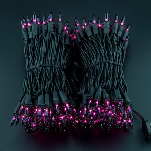 Purple Halloween Lights with Black Wire, 66 Feet 200 Count UL Certified Christmas Lights, Pack of 2 Sets 33 Ft 100 Count Incandescent Mini Lights Set (Purple - Black Wire)