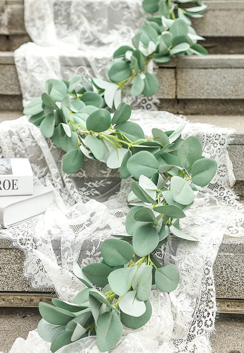TOPHOUSE 6.5ft Artificial Lambs Ear Eucalyptus Garland 2 Pack Eucalyptus Greenery Garland for Wedding Centerpiece Mantle Table Party Home Farmhouse Decor