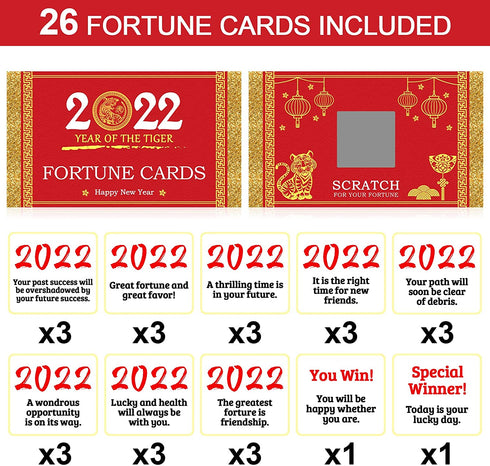 26pcs Chinese New Year Scratch Off Fortune Cards, 2022 Year of the Tiger,Party Games Gifts for Lunar New Year's Celebration
