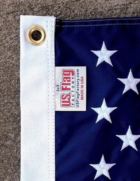 US Flag Factory - 2x3 FT US AMERICAN FLAG (Embroidered Stars & Sewn Stripes) Outdoor SolarMax Nylon Flag - Made in America - Premium Quality (2'x3')
