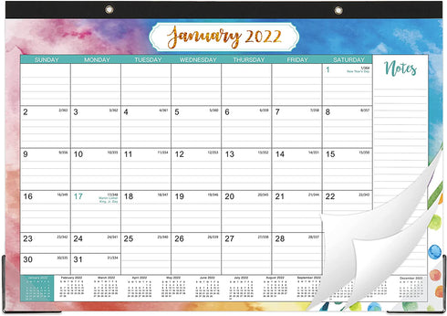 2022 Desk Calendar - Yearly Desk Calendar 2022, Desk/Wall Monthly Calendar Pad, 17" x 12", January 2022 - December 2022, Desk Calendar with Ruled Blocks, Note Section, Corner Protections
