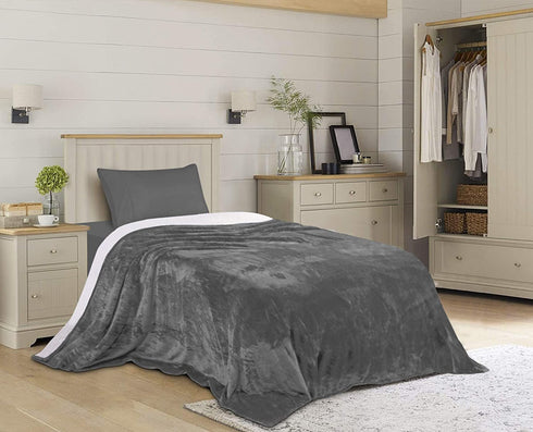 Utopia Bedding Sherpa Bed Blanket Twin Size Grey 480GSM Plush Blanket Fleece Reversible Blanket for Bed and Couch