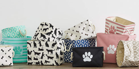 Bone Dry Pet Storage Collection Paw and Bone Print, Small Rectangle, Gray